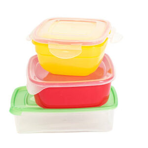 Stack of food plastic containers isolated on white